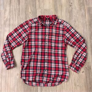 KAVU Flannel Long Sleeve Button Down Shirt Red Navy Blue Plaid Men’s Medium M